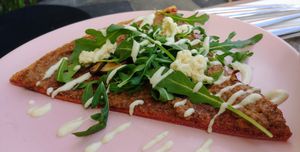 $5 pizza. Mushroom, hummus and almond feta topping. at Good Love in St Kilda