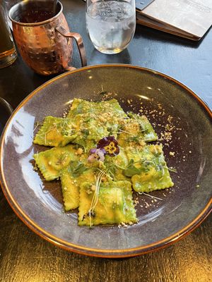 Juniper oil ravioli vegan at The Juniper Bistro in Banff