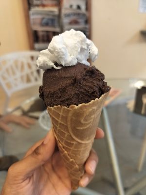 Bulgarian chocolate and vegan whip at Gelato Factory in Auroville