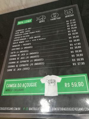 Menu at Açougue Vegano - Ipanema in Rio De Janeiro
