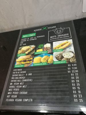 Menu at Açougue Vegano - Ipanema in Rio De Janeiro