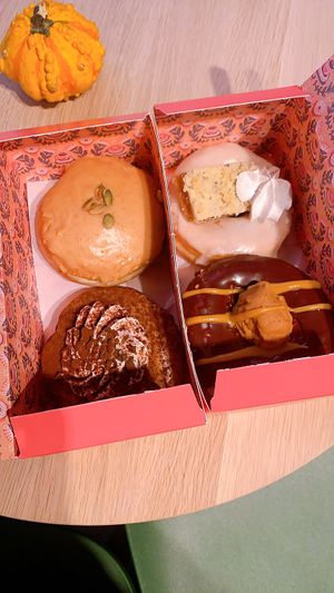 pumpkin spice, tiramisu, apple pie and peanut fudge at Brammibal's Donuts - Potsdamer Platz in Berlin