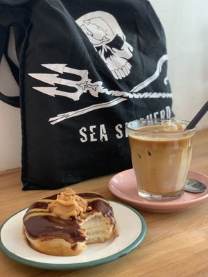 Peanut butter fudge and an iced latte   at Brammibal's Donuts - Potsdamer Platz in Berlin