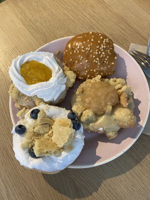 Mango cheesecake, Hazelnut caramel, Blueberry cream and Apple pie: quite good, but very sweet  at Brammibal's Donuts - Potsdamer Platz in Berlin
