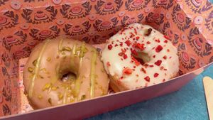nougat pistachio & white choc strawberry  at Brammibal's Donuts - Potsdamer Platz in Berlin