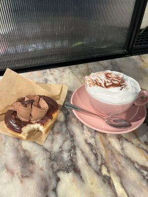 Mousse au Chocolat and Hot Chocolate with cream   at Brammibal's Donuts - Potsdamer Platz in Berlin