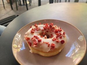 White chocolate-strawberry at Brammibal's Donuts - Potsdamer Platz in Berlin