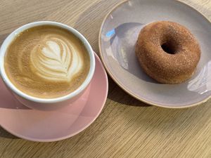 Cinnamon sugar donut and lattee  at Brammibal's Donuts - Potsdamer Platz in Berlin