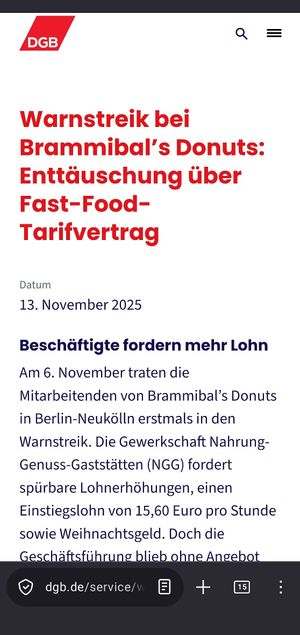 Geschäftsführung ohne Angebot im Tarifstreit at Brammibal's Donuts - Potsdamer Platz in Berlin