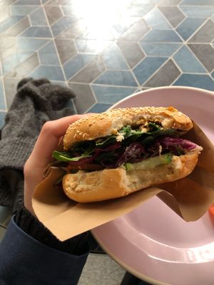 Pesto and hummus sandwich  at Brammibal's Donuts - Potsdamer Platz in Berlin