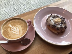 Banofee pie donuts and latte  at Brammibal's Donuts - Potsdamer Platz in Berlin