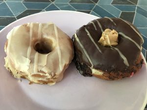Earl grey & Chocolate peanutbutter Donut delicious ;) at Brammibal's Donuts - Potsdamer Platz in Berlin