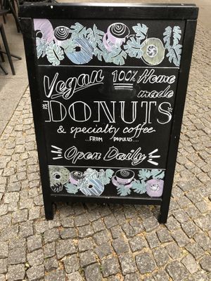 Outdoor sidewalk sign at Brammibal's Donuts - Potsdamer Platz in Berlin