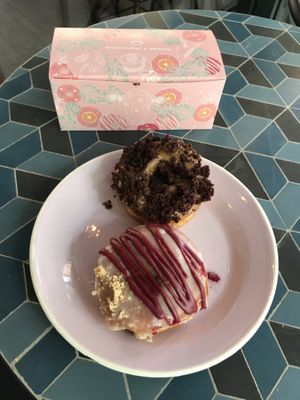 Two donuts and a box of two to-go at Brammibal's Donuts - Potsdamer Platz in Berlin