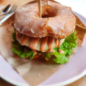 Beyond burger in a doughnut!! at Brammibal's Donuts - Potsdamer Platz in Berlin