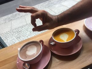 Hot choc & golden milk  at Brammibal's Donuts - Potsdamer Platz in Berlin