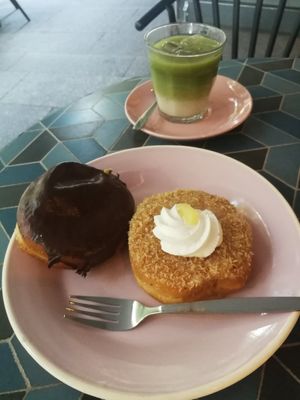 Boston cream and pineapple coconut cream, iced matcha at Brammibal's Donuts - Potsdamer Platz in Berlin