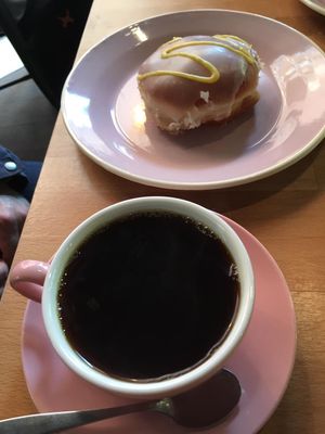 Mango filled + coffee at Brammibal's Donuts - Potsdamer Platz in Berlin