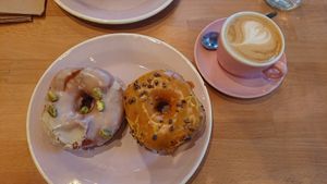 White choc pistachio & golden milk donut at Brammibal's Donuts - Potsdamer Platz in Berlin