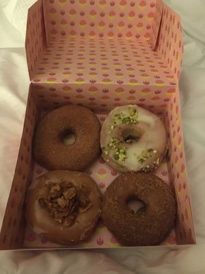 Four different kind of lovely vegan donuts at Brammibal's Donuts - Potsdamer Platz in Berlin