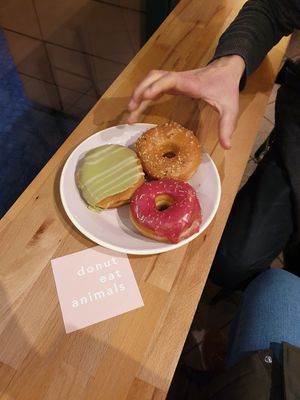 Matcha-white chocolate, salted caramel and pink. at Brammibal's Donuts - Potsdamer Platz in Berlin