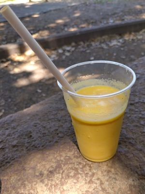 Orange and mango smoothie with oat milk at Fruit Lab in Alghero
