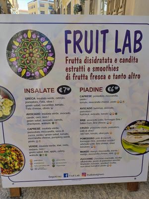 Salad and piadine menu at Fruit Lab in Alghero