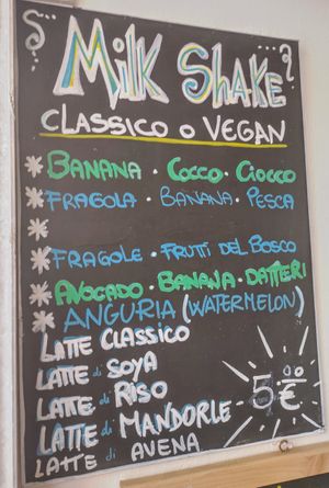 Milkshakes menu at Fruit Lab in Alghero