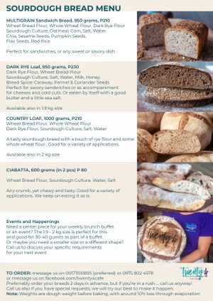 Sour Dough Bread Menu at Twenty4 in Siquijor