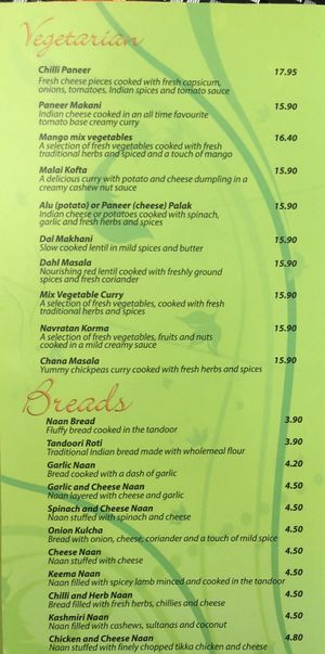 Menu 3 at Curry Resort in Western Downs