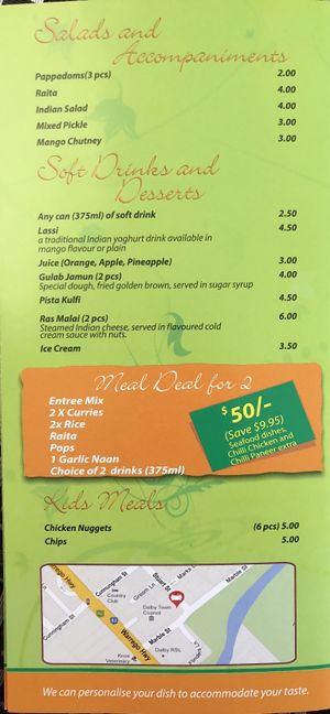 Menu 5 at Curry Resort in Western Downs