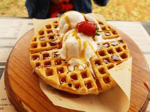 Vegan waffle and ice cream at Oh My Soul Cafe in Durban