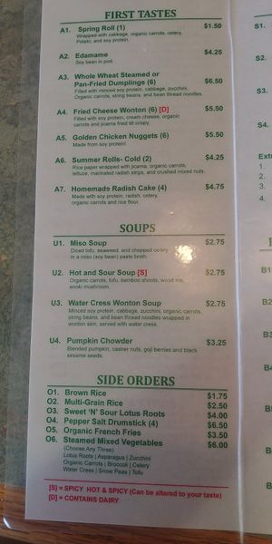 Menu pg 1 at Lotus Vegetarian in Chantilly