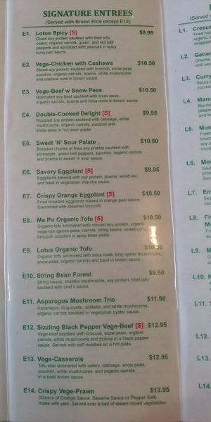 Menu pg 3 at Lotus Vegetarian in Chantilly