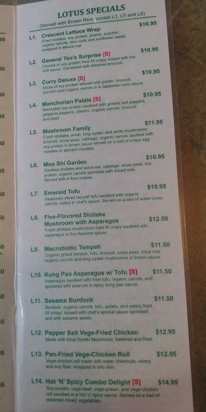 Menu pg 4 at Lotus Vegetarian in Chantilly
