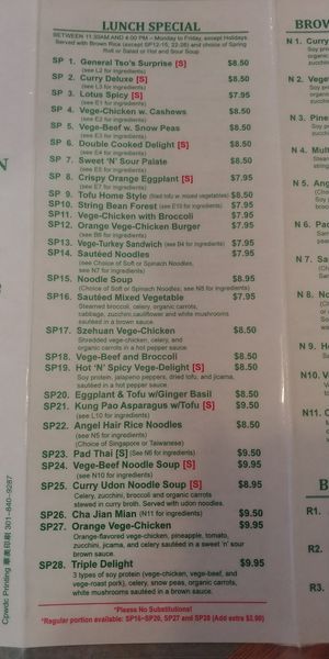 Menu pg 5 at Lotus Vegetarian in Chantilly