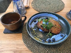 Blue spirinula pancake at Yeotown Kitchen in London