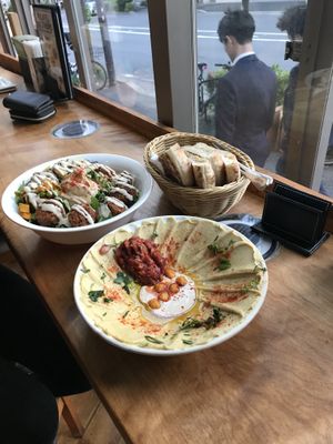 Hummus plate&falafel salad at Falafel Brothers - Ebisu in Tokyo