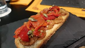 Tosta de chorizo vegano at Agave Restaurante in Caceres