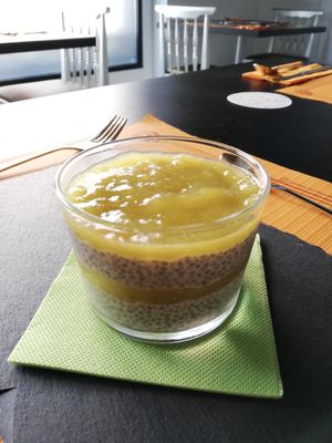 Mango chia pudin at Agave Restaurante in Caceres