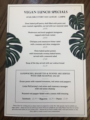 Vegan Menu  at Perrywood Garden Centre in Inworth