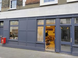 Met owner Steve decorating new shop, due to open Saturday 5th April 2025; at Unit 1, 25-29 High Street ME12 1NX; the former NatWest bank at Jacksonwood Vintage Tea Room in Isle Of Sheppey