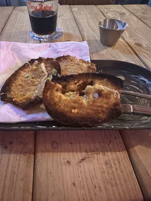 It was so burnt I wouldn’t have eaten it even if I wasn’t allergic to wheat   at Tiny Rebel in Cardiff