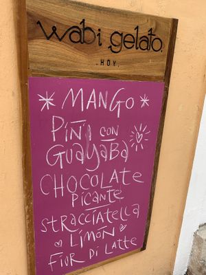 The sign outside at Wabi Gelato in Valladolid