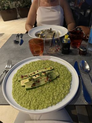 Creamy pea risotto with zucchini carpaccio  at one80 in Mellieha