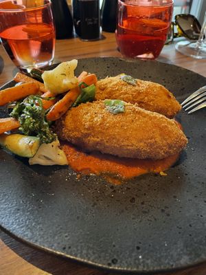 Tomato and tofu suppli with mixed veg  at one80 in Mellieha