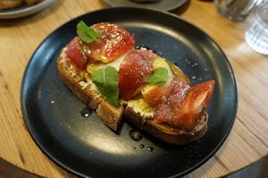 Summer Toast: Peach/Ricotta at Grounded in Paris