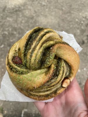 Matcha almond roll  at Grounded in Paris