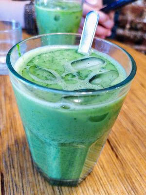 Matcha latte at Grounded in Paris