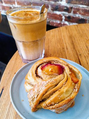 Apricot Roll + Iced Dirty Chai Latte at Grounded in Paris